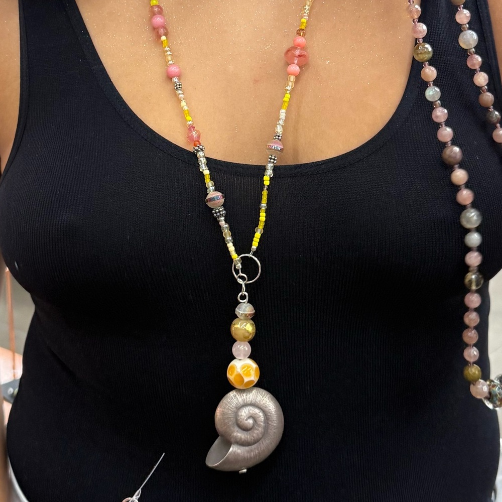 Colorful Beaded Necklace with Shell Pendant